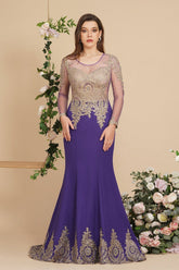 Vestidos de fiesta de sirena con mangas largas y apliques de encaje sexy